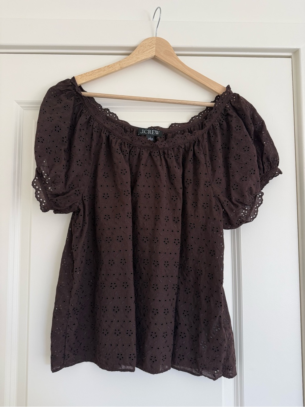 J. Crew Scallop-Trim Eyelet Top in Chocolate Berry